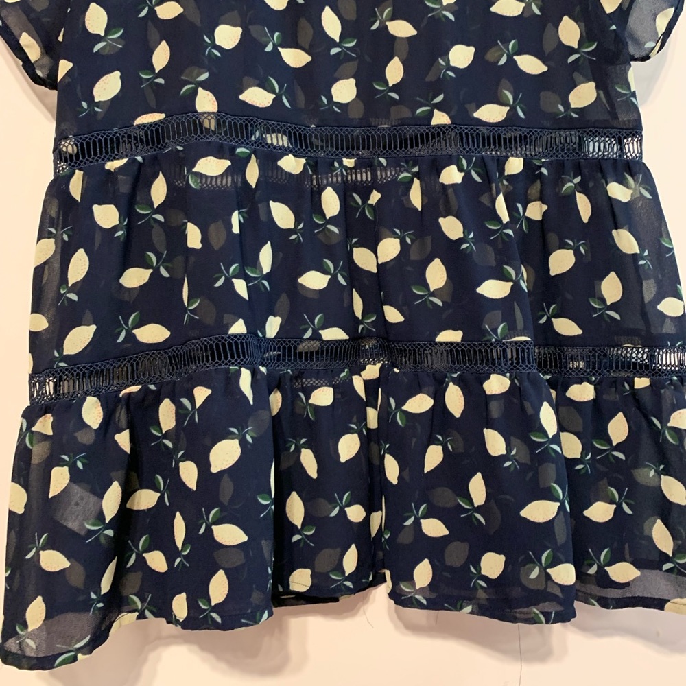 Ro & De Navy Lemon Print Swing Blouse Size S - Picture 6 of 8